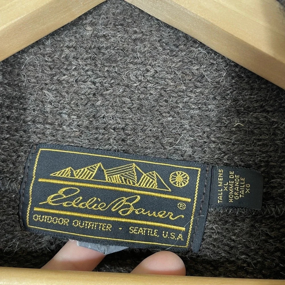 Vtg Eddie Bauer Shawl Cardigan Sweater Mens XL Made in USA Chunky Fuzzy Knit 80s